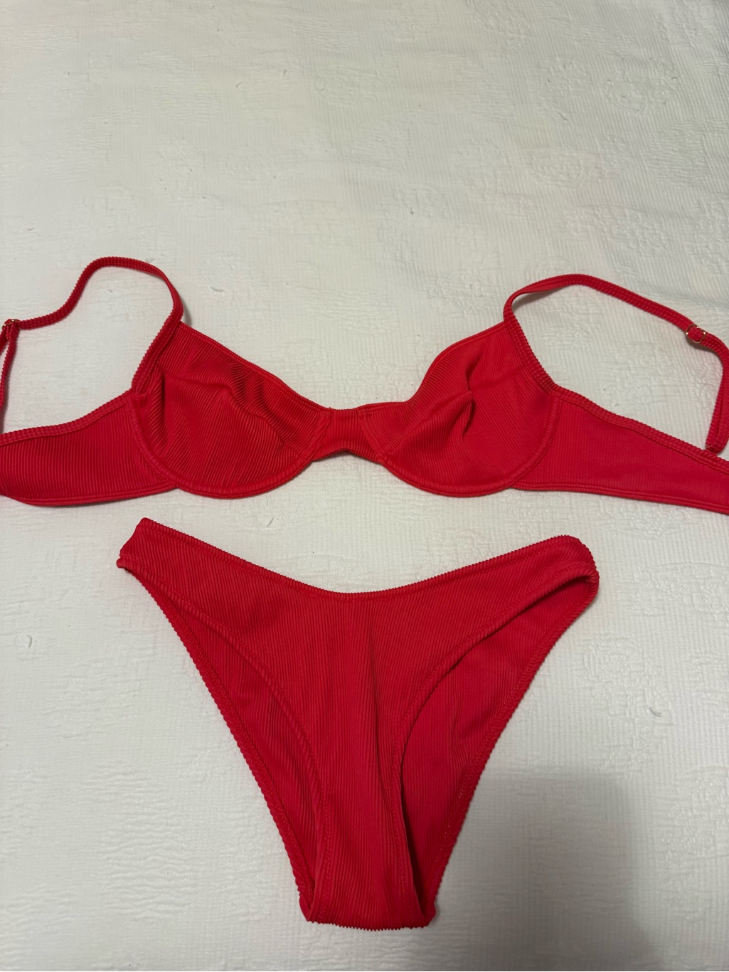 Red Ribbed Underwire Bikini Set - Women's Swim